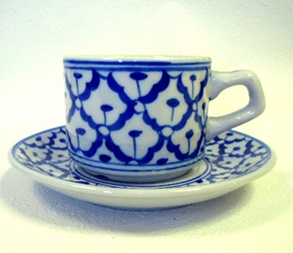 Amazon | 青白陶器 カップ＆ソーサー大 パイナップル柄 タイ食器